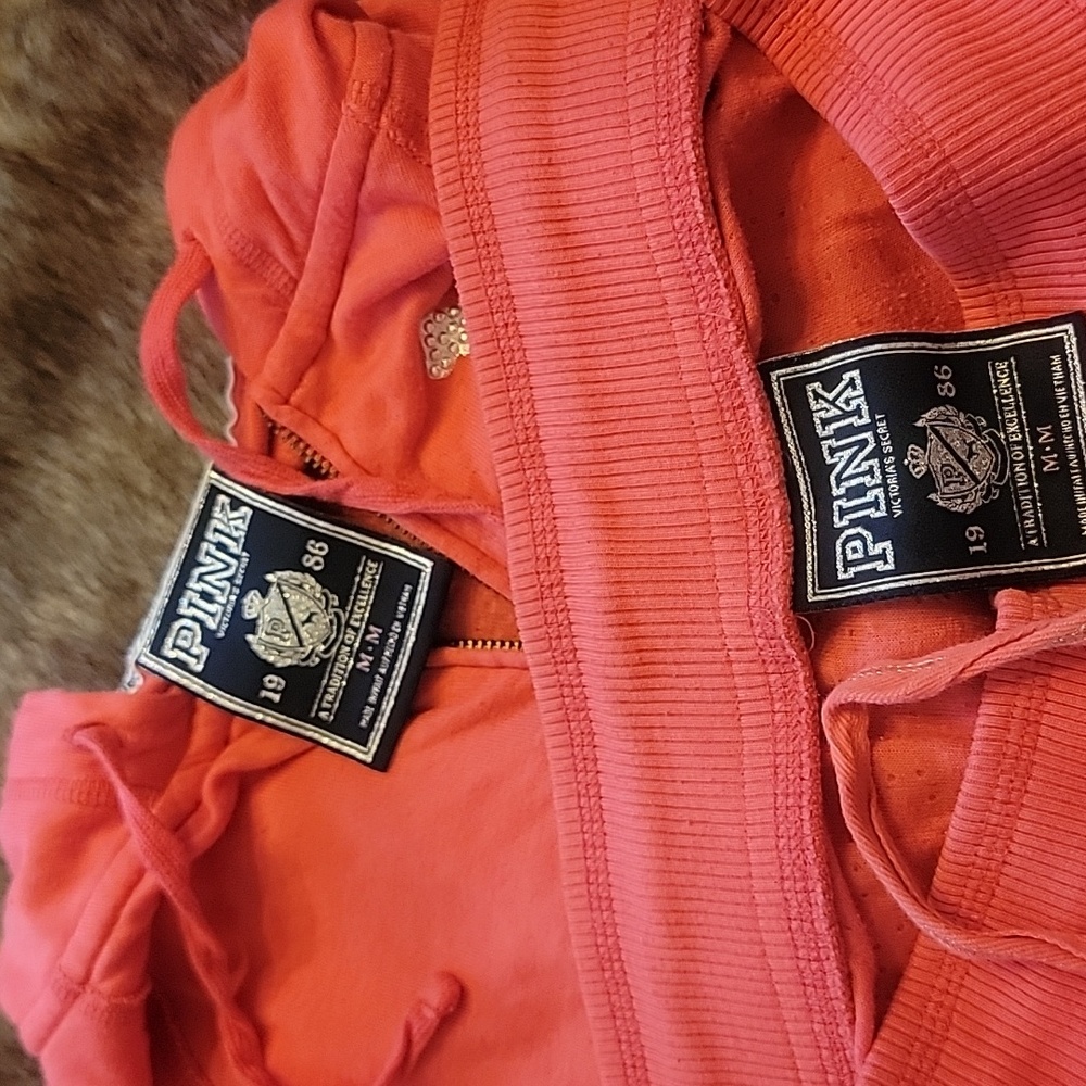 Pink Peace Sign Hoodie and Sweatpants Set BLING Y2K - Picture 6 of 6